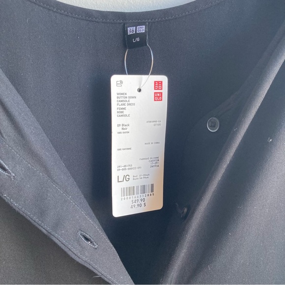 Uniqlo Black Button Down Fit and Flare Black Large Midi Dress - Picture 5 of 8